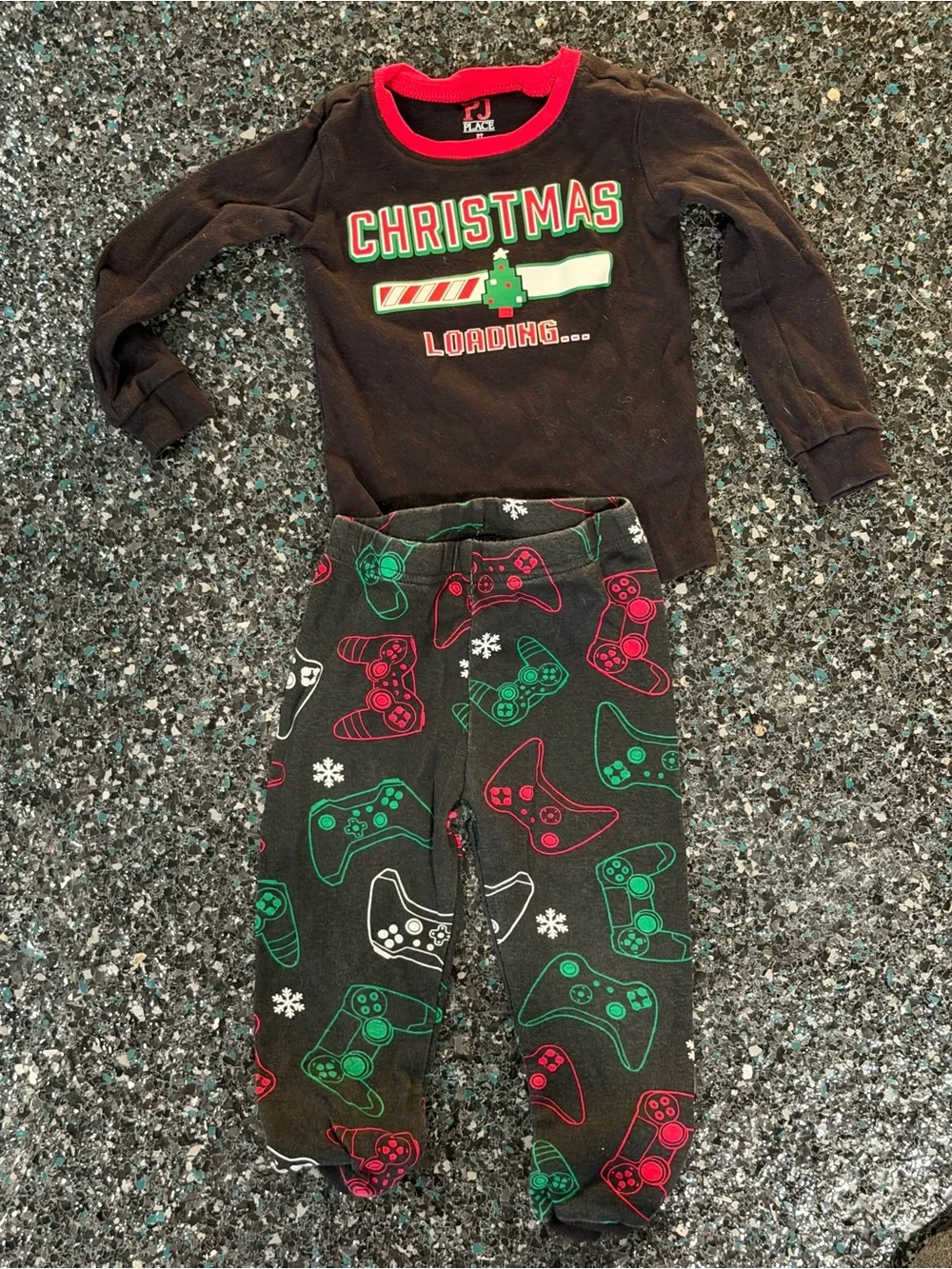 PJ Place 2T Cotton Snug Fit Christmas Graphic 2-Piece Pajama Set Black Red